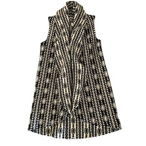 Moth for Anthropologie Black & cream jacquard wool blend open face sweater